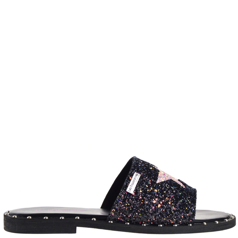 black glitter slippers