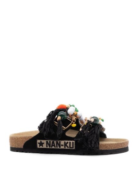 Nan-ku couture Dames slippers rubberzolen zwart