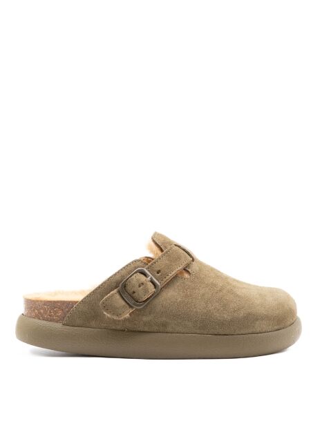 Scholl Dames klompen gevoerd groen sued