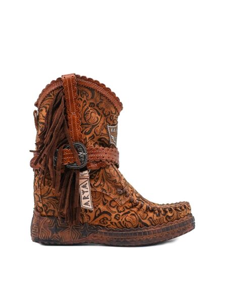 El vaquero Dames enkelboots sleehak castagn