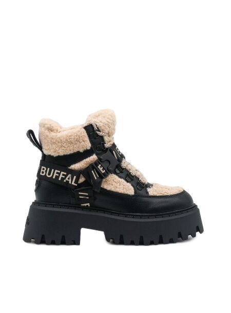 Buffalo Dames veterboots zwart cream veg