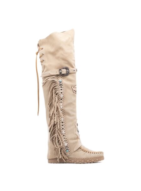 El vaquero Dames overkneelaarzen beige