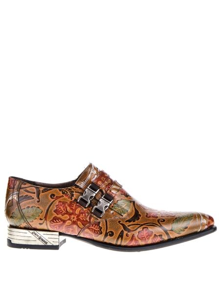 New rock Heren loafers bruin flowerprint