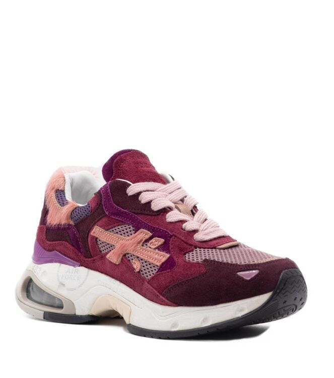 Premiata Premiata dames sneakers bordeaux rood com Var421 Premiata Dames Sneakers in Rood Combi online kopen