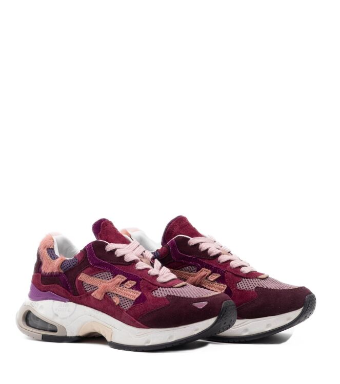 Premiata Premiata dames sneakers bordeaux rood com Var421 Premiata Dames Sneakers in Rood Combi online kopen