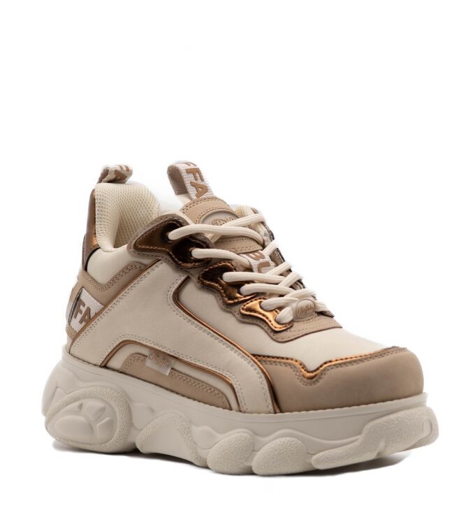 Buffalo Buffalo dames sneakers plateau beige Beige Kopper Vegan Buffalo Dames Platform Sneakers in Beige online kopen