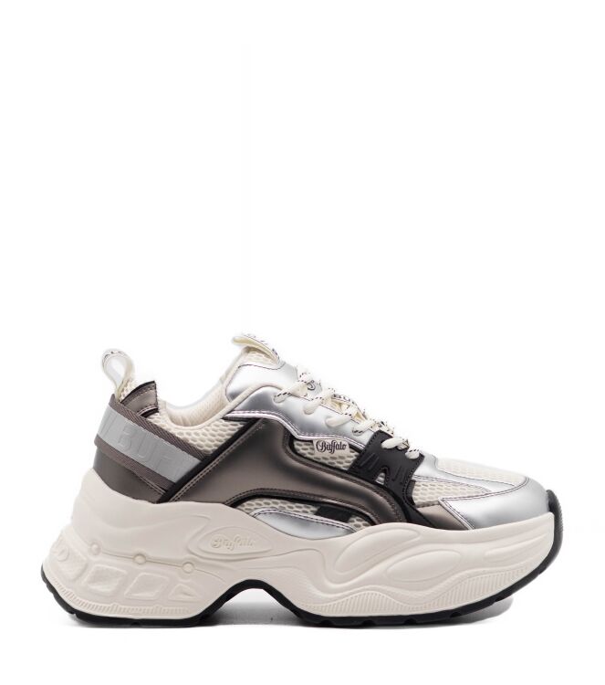 Buffalo Buffalo dames sneakers plateauzool wit Cream/Silver/Pewter Buffalo Dames Platform Sneakers in Wit Combi online kopen