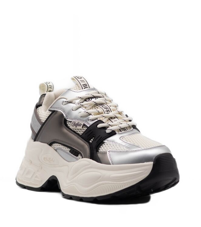 Buffalo Buffalo dames sneakers plateauzool wit Cream/Silver/Pewter Buffalo Dames Platform Sneakers in Wit Combi online kopen