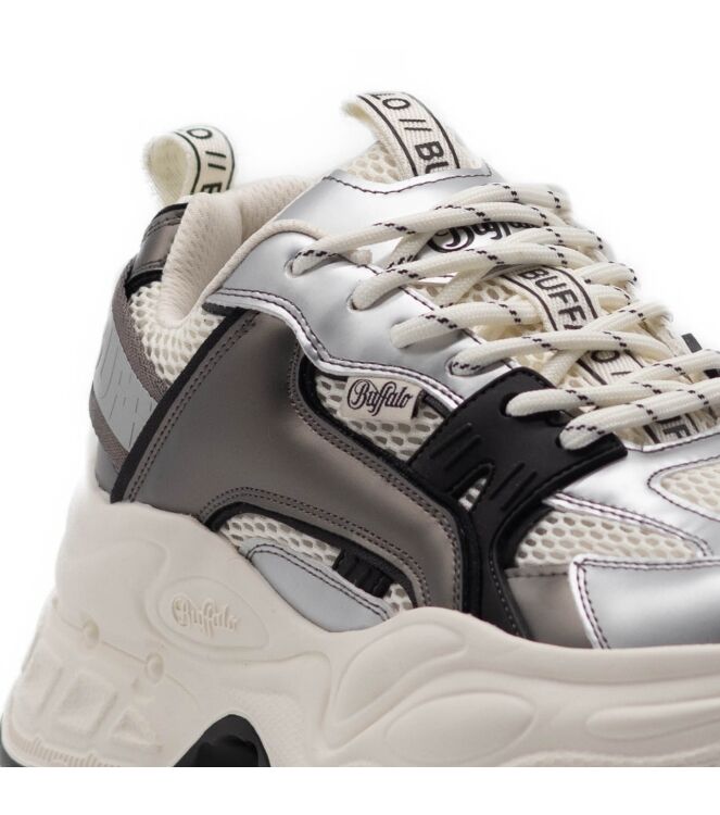 Buffalo Buffalo dames sneakers plateauzool wit Cream/Silver/Pewter Buffalo Dames Platform Sneakers in Wit Combi online kopen