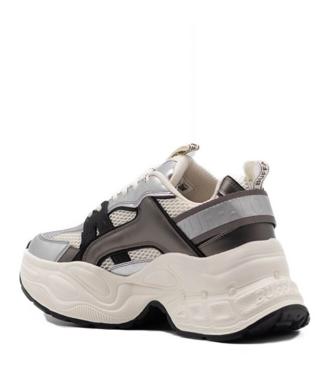 Buffalo Buffalo dames sneakers plateauzool wit Cream/Silver/Pewter Buffalo Dames Platform Sneakers in Wit Combi online kopen