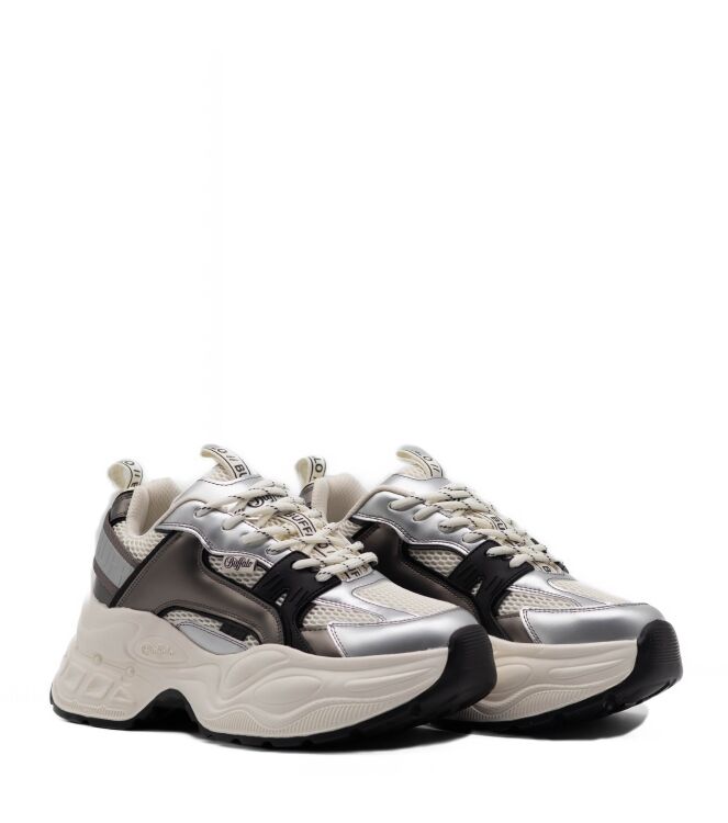 Buffalo Buffalo dames sneakers plateauzool wit Cream/Silver/Pewter Buffalo Dames Platform Sneakers in Wit Combi online kopen