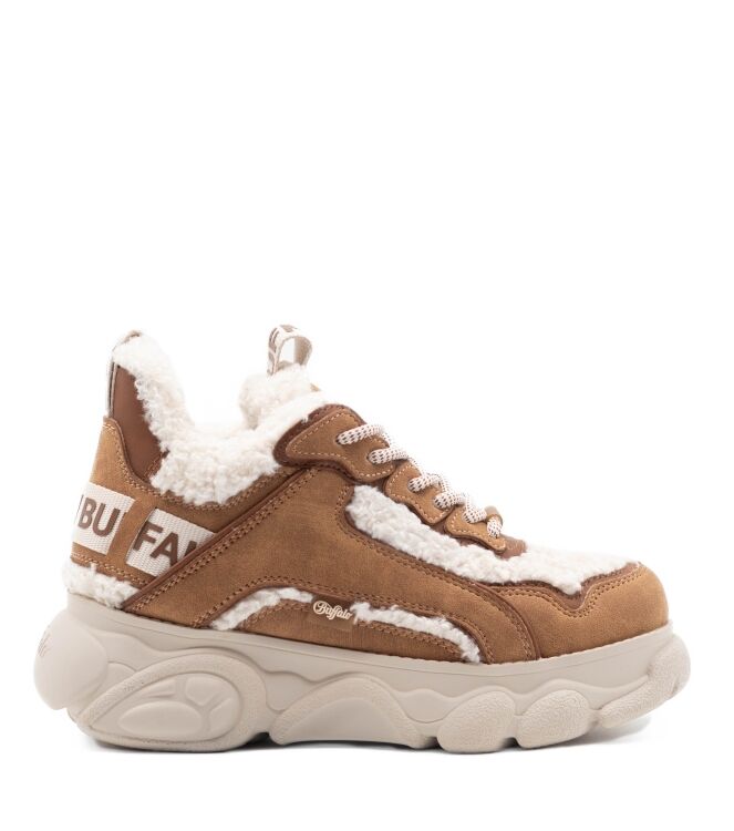 Buffalo Buffalo dames sneakers gevoerd beige Beige Brown Vegan Buffalo Dames Sneakers in Beige Cognac online kopen