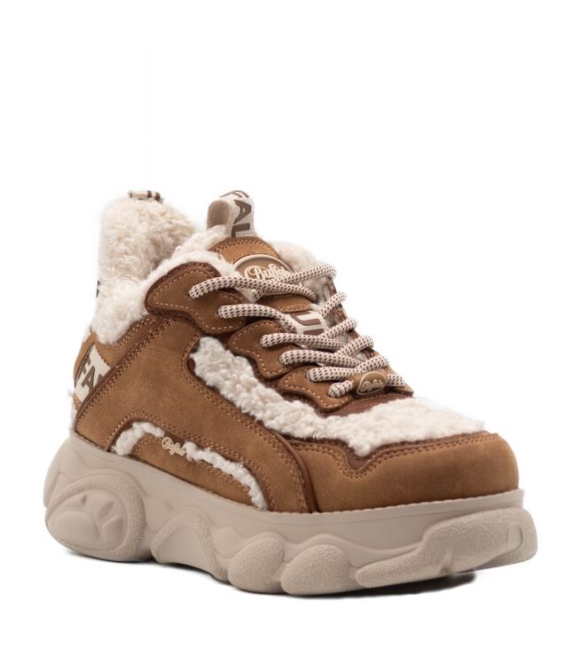 Buffalo Buffalo dames sneakers gevoerd beige Beige Brown Vegan Buffalo Dames Sneakers in Beige Cognac online kopen