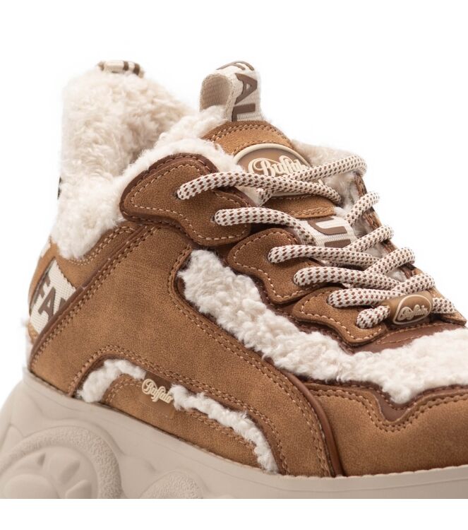 Buffalo Buffalo dames sneakers gevoerd beige Beige Brown Vegan Buffalo Dames Sneakers in Beige Cognac online kopen