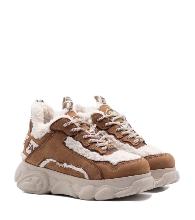 Buffalo Buffalo dames sneakers gevoerd beige Beige Brown Vegan Buffalo Dames Sneakers in Beige Cognac online kopen