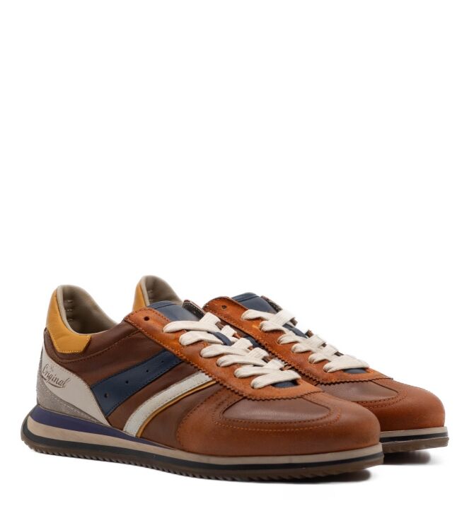 Kamo Gutsu Kamo Gutsu heren sneakers bruin combi Arancio Denim Kamo Gutsu Heren Sneakers in Bruin Combinatie online kopen