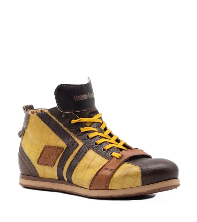 Kamo Gutsu Kamo Gutsu heren sneakers bruin geel Kaki Lemon Caffe Kamo Gutsu Heren Sneakers in Bruin Combinatie online kopen