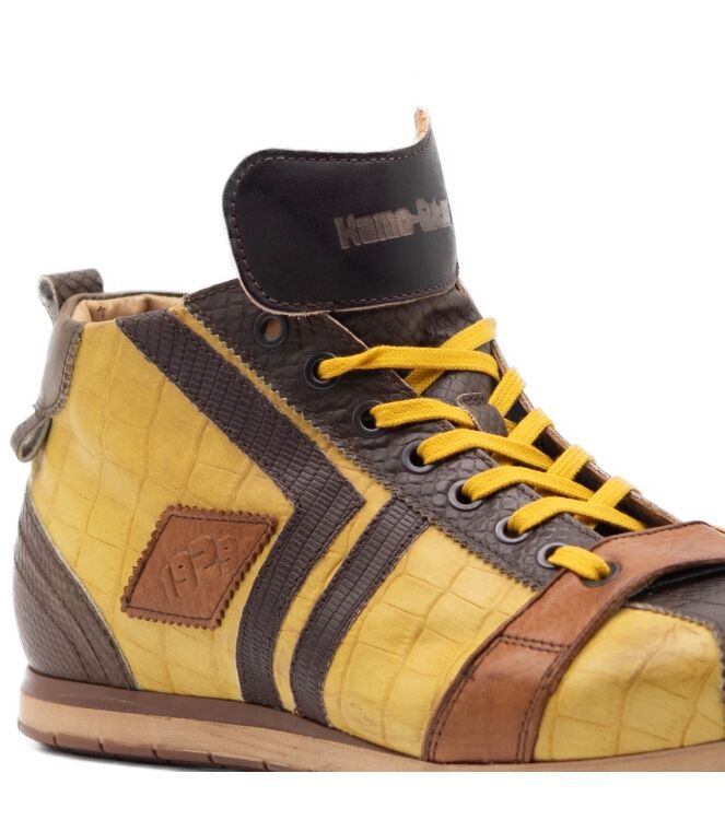 Kamo Gutsu Kamo Gutsu heren sneakers bruin geel Kaki Lemon Caffe Kamo Gutsu Heren Sneakers in Bruin Combinatie online kopen