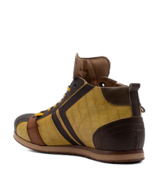 Kamo Gutsu Kamo Gutsu heren sneakers bruin geel Kaki Lemon Caffe Kamo Gutsu Heren Sneakers in Bruin Combinatie online kopen