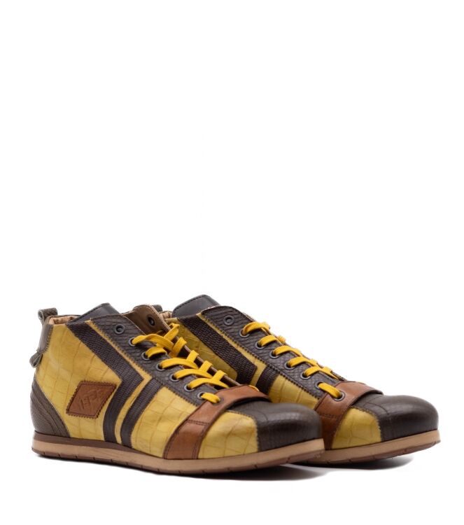 Kamo Gutsu Kamo Gutsu heren sneakers bruin geel Kaki Lemon Caffe Kamo Gutsu Heren Sneakers in Bruin Combinatie online kopen